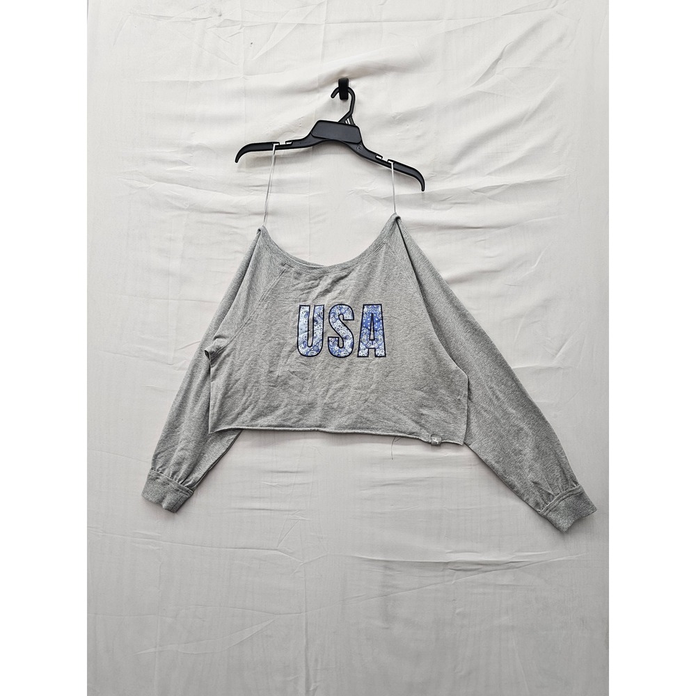 JoyLab Womens USA Graphic Cropped Top Gray Cotton Blend Athletic Size Medium